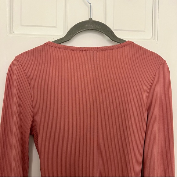 Rue21 Ribbed Long Sleeve V Neck Top, Pink Button Vneck Shirt with Sleeves Rib - Picture 7 of 8